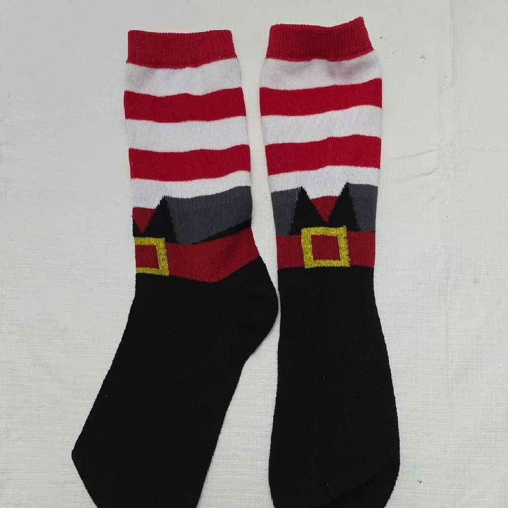 Festive Red and Black Striped Socks